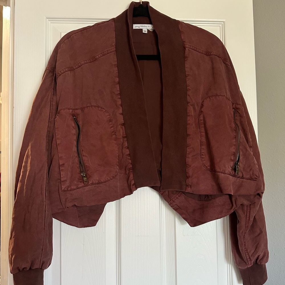 Rag & Bone Brown Bomber Jacket with Cropped Length and Balloon Sleeves